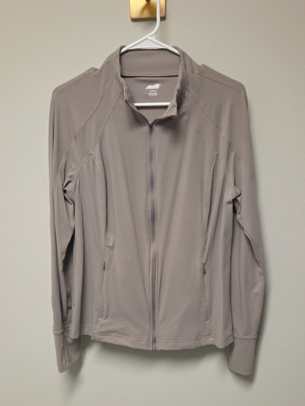 Avia Women's Athletic Zip Up Jacket, Taupe, Large